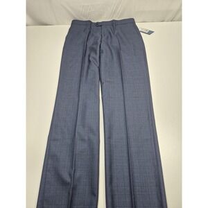 Leonardo Valenti Dress Pants Mens 40x36 Blue Wool Plaid Flat Front Classic NWT